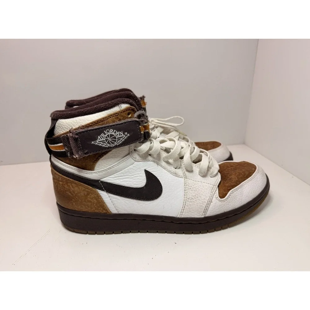 Nike Air Jordan 1 High Strap Ginger Print‎ White Dark Mocha 342132-121 Size 9